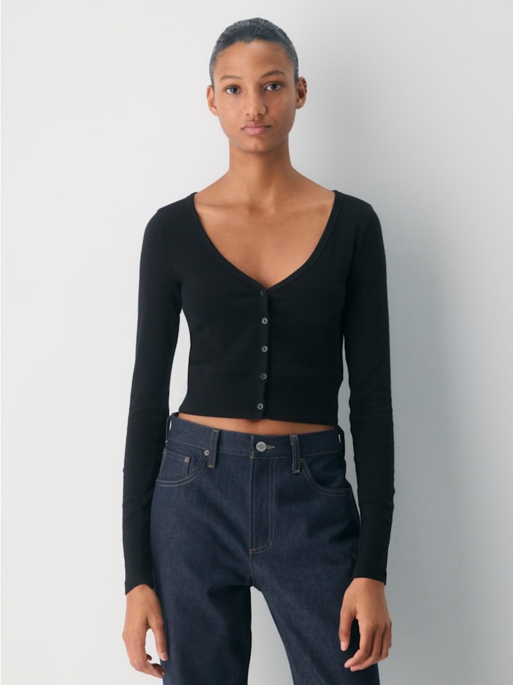 NWT Aritzia HOMESTRETCH™ RIB V-NECK WAIST BUTTON-UP